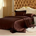 thumbnail image 1 of Bedify Bedding 100% Pure Silk Satin Duvet with Fitted Set 4 Pcs Silk Fitted Sheet 15" Deep Pocket Silk Duvet Cover Pillowcases Soft Silk Sheets|Wrinkle Free Fade Resistant(California Queen, Chocolate), 1 of 6