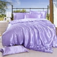 thumbnail image 1 of Bedify Bedding 100% Pure Silk Satin Duvet with Fitted Set 4 Pcs Silk Fitted Sheet 15" Deep Pocket Silk Duvet Cover Pillowcases | Wrinkle Free (Super Queen, Lilac), 1 of 6