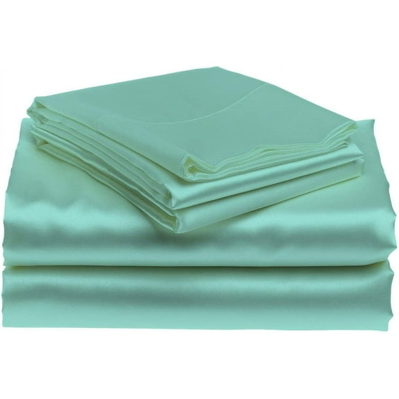 Bedify Bedding 100% Pure Silk Satin Sheet 4pcs,Silk Fitted Sheet 15" Deep Pocket Mattress fit,Silk Flat Sheet&Silk Pillowcases Set Cool Soft Silk Sheets|Wrinkle Free Fade Resistant Cal- King Aqua Blue