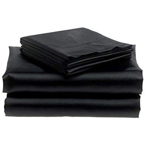 Bedify Bedding 100% Pure Silk Satin Sheet 4pcs, Silk Fitted Sheet 15" Deep Pocket Mattress fit,Silk Flat Sheet&Silk Pillowcases Cool Soft Silk Sheets|Wrinkle Free Fade Resistant Short Queen Black
