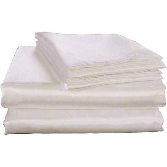 Bedify Bedding 100% Pure Silk Satin Sheet Set 4pcs, Silk Fitted Sheet 15" Deep Pocket Mattress fit,Silk Flat Sheet&Silk Pillowcases Set Cool Soft Silk Sheets|Wrinkle Free Fade Resistant Full XL White