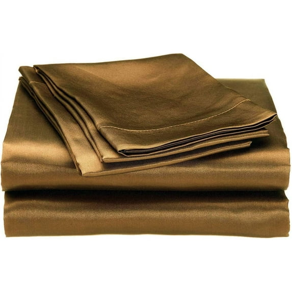 Bedify Bedding 100% Pure Silk Satin Sheet Set 7pcs, Silk Fitted Sheet 15'' Deep Pocket,Silk Flat Sheet,Duvet Cover&Pillowcases |Cool Soft Silk Sheets|Wrinkle Free Fade Resistant| Cal-King, Brown