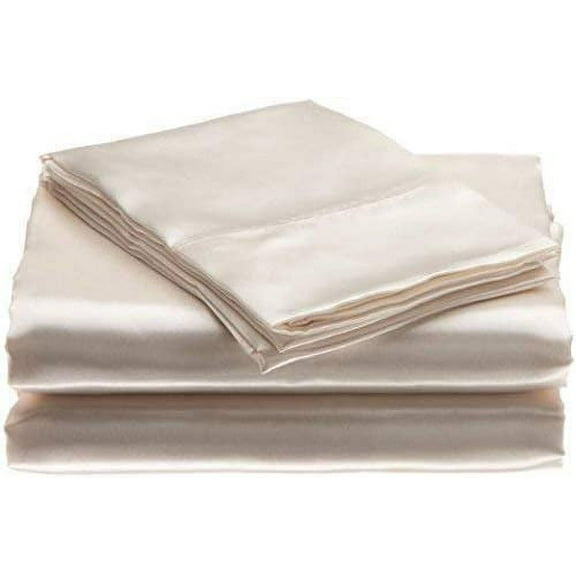 Bedify Bedding 100% Pure Silk Satin Sheet Set 4pcs, Silk Fitted Sheet 15" Deep Pocket Mattress fit,Silk Flat Sheet&Silk Pillowcases Set Soft Silk Sheets|Wrinkle Free Fade Resistant King, Ivory
