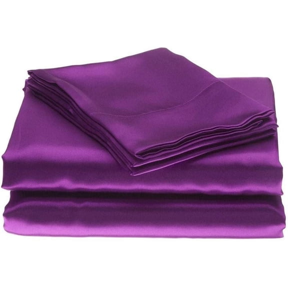 Bedify Bedding 100% Pure Silk Satin Sheet Set 7pcs, Silk Fitted Sheet 15'' Deep Pocket,Silk Flat Sheet,Duvet Cover&Pillowcases |Cool Soft Silk Sheets|Wrinkle Free Fade Resistant| Olympic Queen, Purple