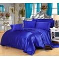 thumbnail image 1 of Bedify Bedding 100% Silk Satin Duvet with Fitted Set 4 Pcs Silk Fitted Sheet 15" Deep Pocket Silk Duvet Cover Pillowcases |Wrinkle Free (California Queen, Royal Blue), 1 of 6