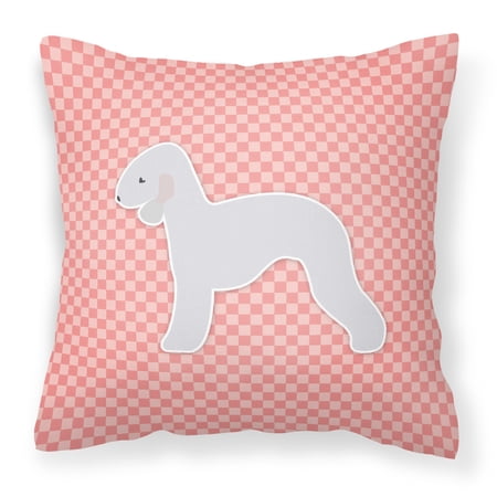 Bedlington Terrier Checkerboard Pink Fabric Decorative Pillow