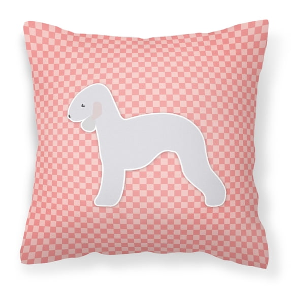 Bedlington Terrier Checkerboard Pink Fabric Decorative Pillow