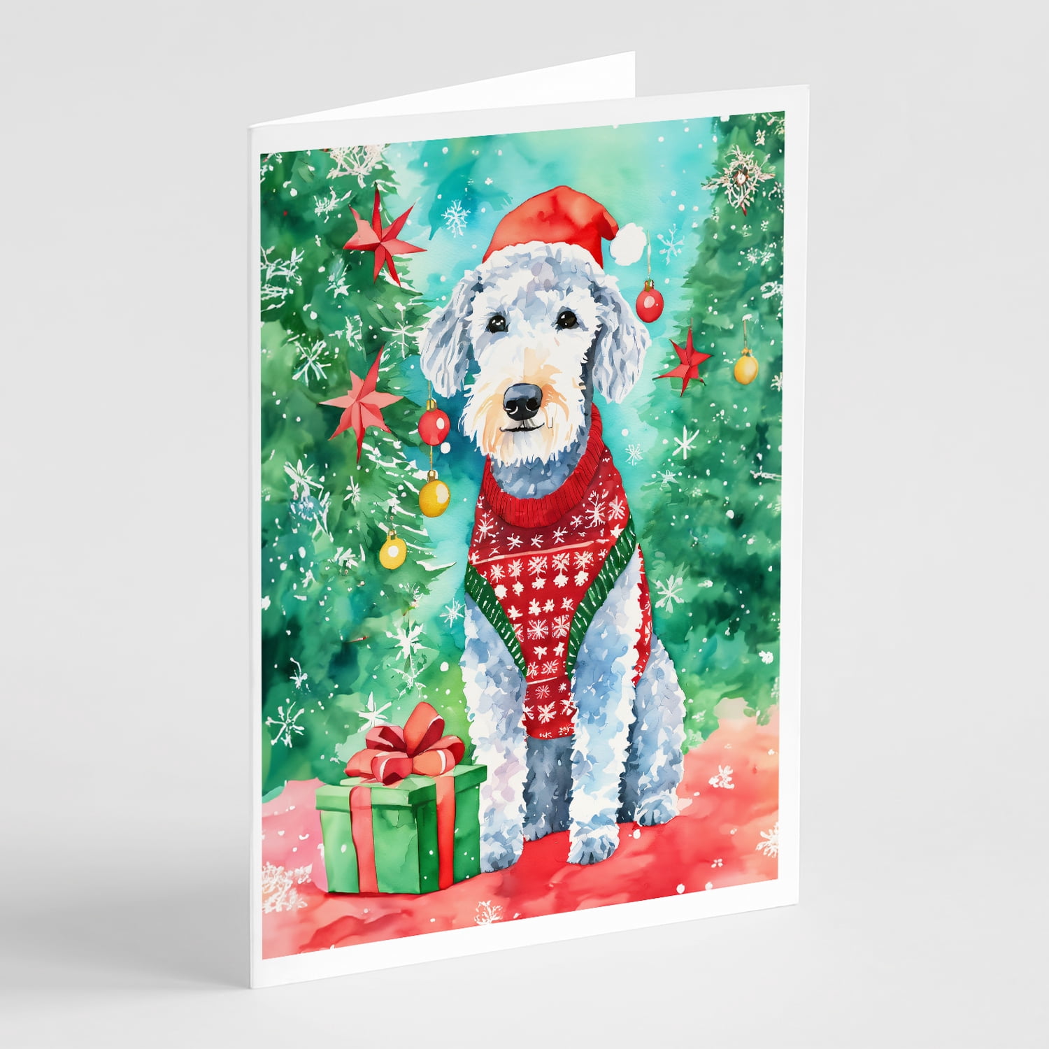 Bedlington Terrier Christmas Greeting Cards Pack of 8 7 in x 5 in
