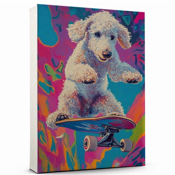 Bedlington Terrier Dog Skateboarding Stretched Canvas Size 8x12 – Funny Bedlington Terrier Dog Playing Skateboarding Canvas Wall Art for Sports Lovers, Pet Lovers, Home Decor