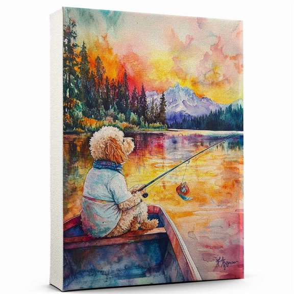 Bedlington Terrier Dog Stretched Canvas Size 8x12 – Fishing Canvas Print of Funny Bedlington Terrier Dog Wall Art, Fishing Sports Wall Decor, Home Decor, Dog Lover