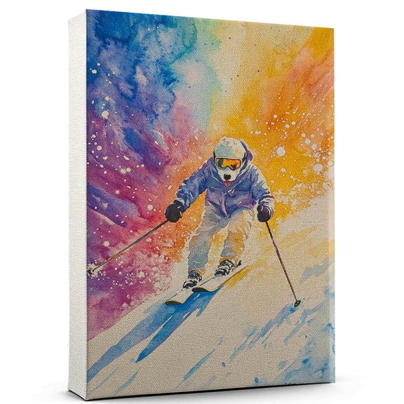 Bedlington Terrier Dog Stretched Canvas Size 8x12 – Skiing Canvas Print of Funny Bedlington Terrier Dog Wall Art, Skiing Sports Wall Decor, Home Decor, Dog Lover
