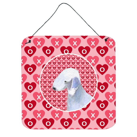 Bedlington Terrier Hearts Love and Valentines Day Portrait Wall or Door Hanging Prints