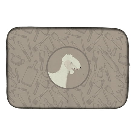 Bedlington Terrier In the Kitchen Dish Drying Mat