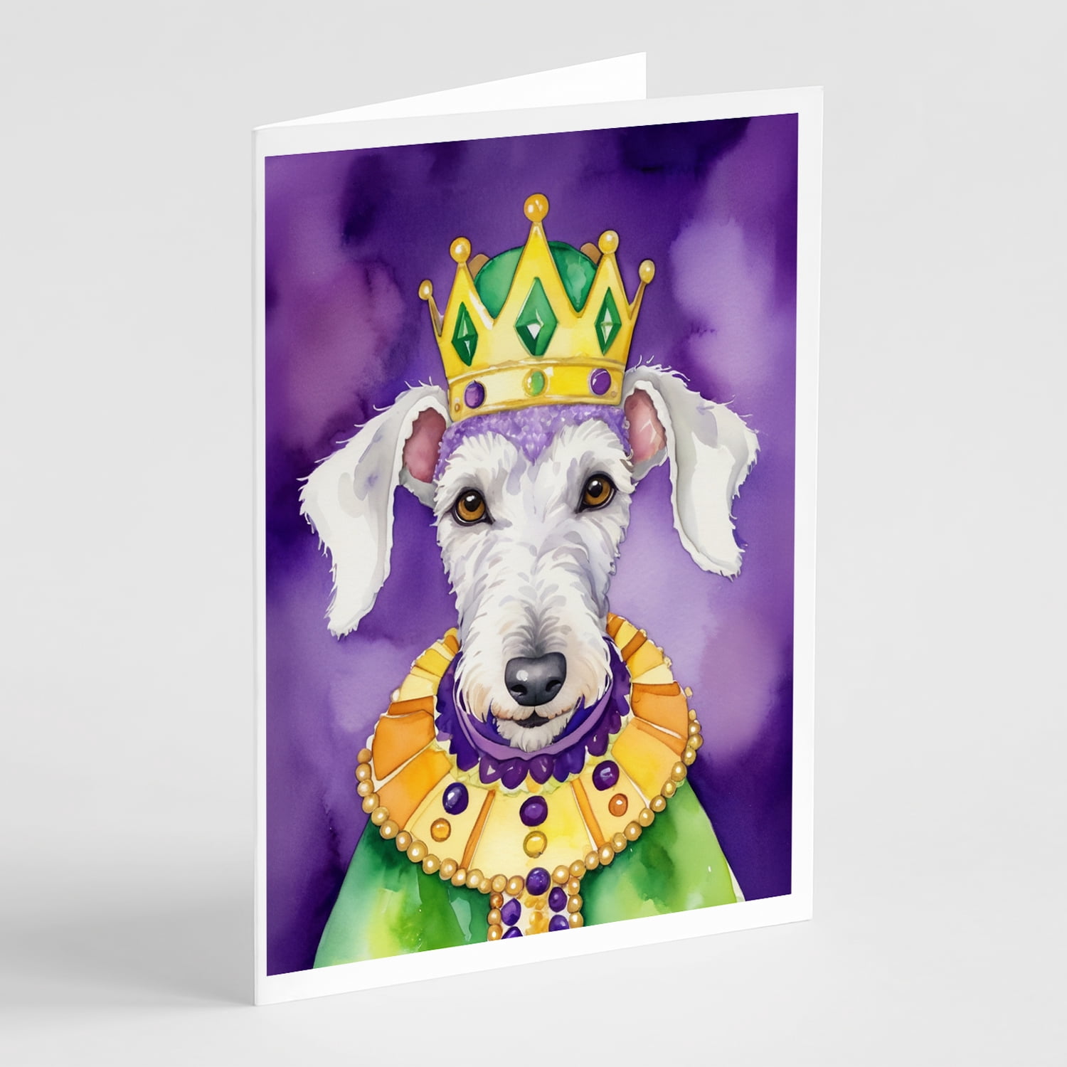 Bedlington Terrier King of Mardi Gras Greeting Cards Pack of 8 7 in x 5 in