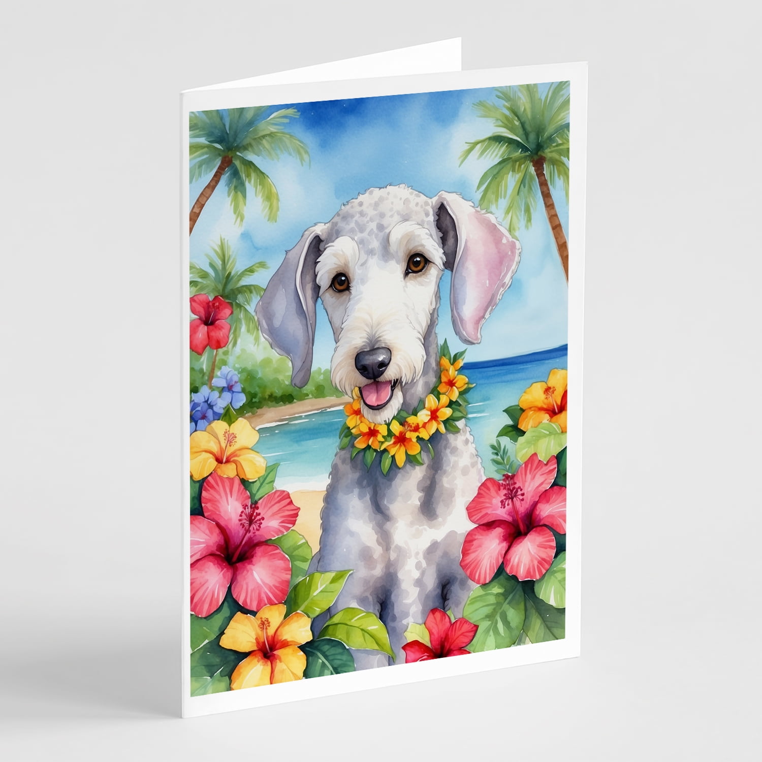Bedlington Terrier Luau Greeting Cards Pack of 8 7 in x 5 in