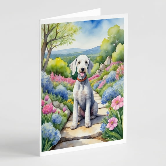 Bedlington Terrier Spring Garden Greeting Cards Pack of 8 7 in x 5 in