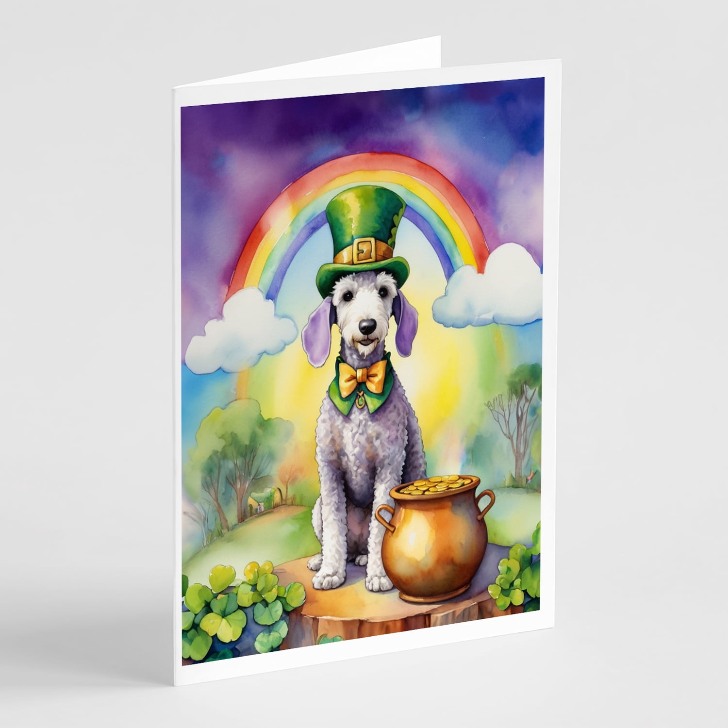 Bedlington Terrier St Patrick's Day Greeting Cards Pack of 8 7 in x 5 in