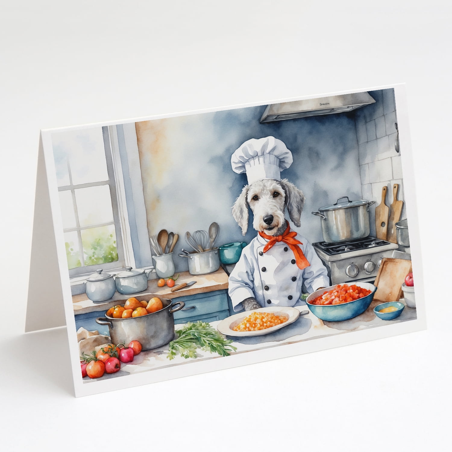 Bedlington Terrier The Chef Greeting Cards Pack of 8 7 in x 5 in
