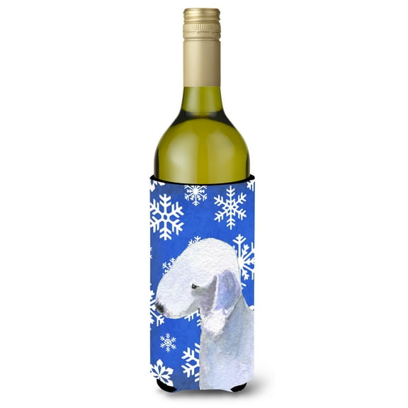 Bedlington Terrier Winter Snowflakes Holiday Wine Bottle Hugger