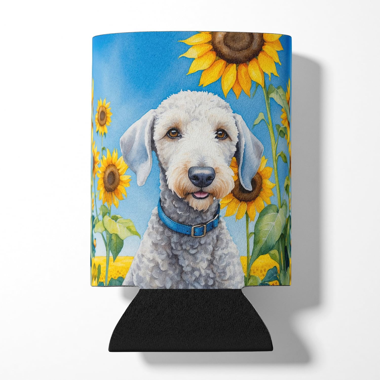 Bedlington Terrier in Sunflowers Can or Bottle Hugger 3 in x 5 in