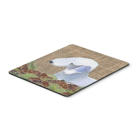 "Bedlington Terrier on Faux Burlap with Pine Cones Mouse Pad Hot Pad or Trivet"
