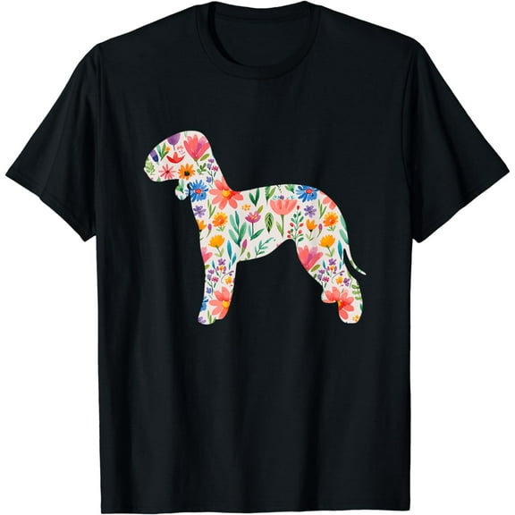 Bedlington Terrier watercolor flowers design T-Shirt