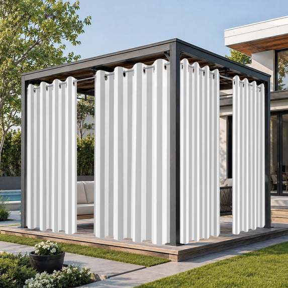 Bedliving Outdoor Curtains for Patio Waterproof, Gray White Stripe Grommet Curtains, Outside Drapes for Porch Gazebo Pergola Cabana, 2 Panels, 54" x 84"