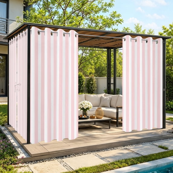 Bedliving Outdoor Curtains for Patio Waterproof, Light Pink White Stripe Grommet Curtains, Outside Drapes for Porch Gazebo Pergola Cabana, 2 Panels, 54" x 95"