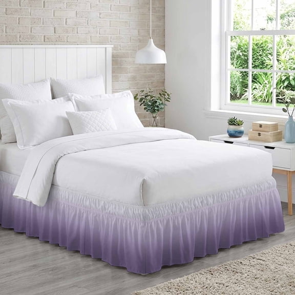 Bedliving Queen Bed Skirt, Purple Ombre Gradient Color Adjustable Elastic Wrap Around Dust Ruffle, 16" Drop Pleated Style