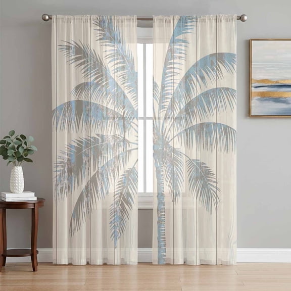 Bedliving Sheer Curtains 84 Inches Long 2 Panels Mottled Palm Trees Light Filtering Voile Drapes Rod Pocket Curtains for Bedroom Living Room Decor