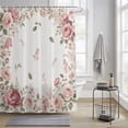 thumbnail image 1 of Bedliving Shower Curtain Set with 12 Hooks, Pink Roses and Peonies Border Waterproof Fabric, 72" x 72", 1 of 10