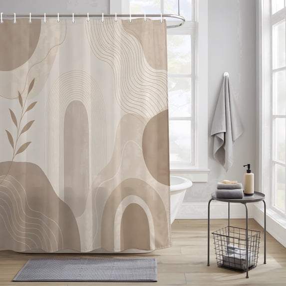 Bedliving Shower Curtain for Bathroom with 12 Hooks, Taupe Arches Boho Waterproof Fabric, 72" x 72"