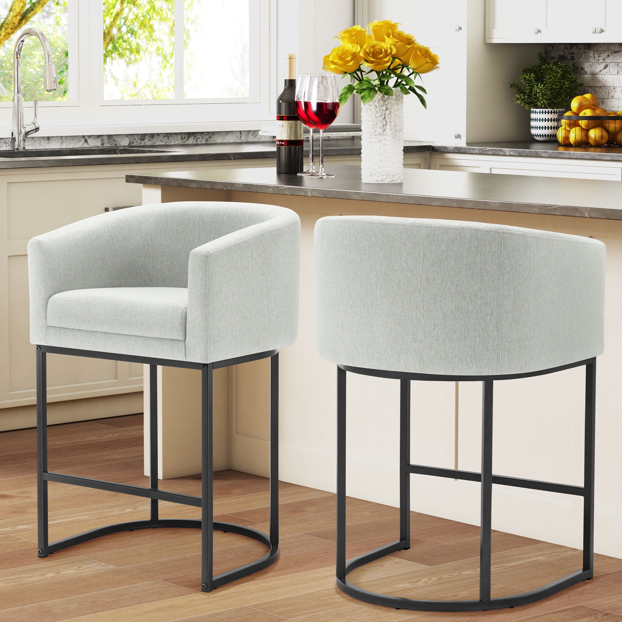 Bedluxury 26" H Modern Counter Height Bar Stools Set of 2 with Back and ...