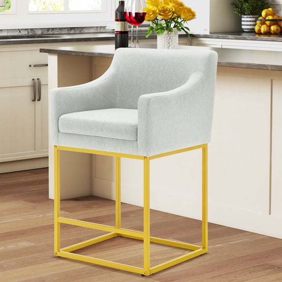 Bedluxury 26" H Modern Counter Height Bar Stools with Back and Arms, 1 pcs Black Leg&Grey