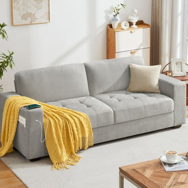 Bedluxury 89'' Comfy Sofa Couch for Living Room, Modern Deep Seat Couch with Wide Armrest, Removable Cover, Chenille Fabric Couches for Small Space, Apartment, 3 Seater(Grey)