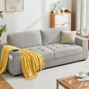 Bedluxury 89" Deep Sofa Couch with USB/Type-C Charging, Storage Pocket & Wide Armrest, Removable Cover, Seats 3 Adults, Chenille Gray