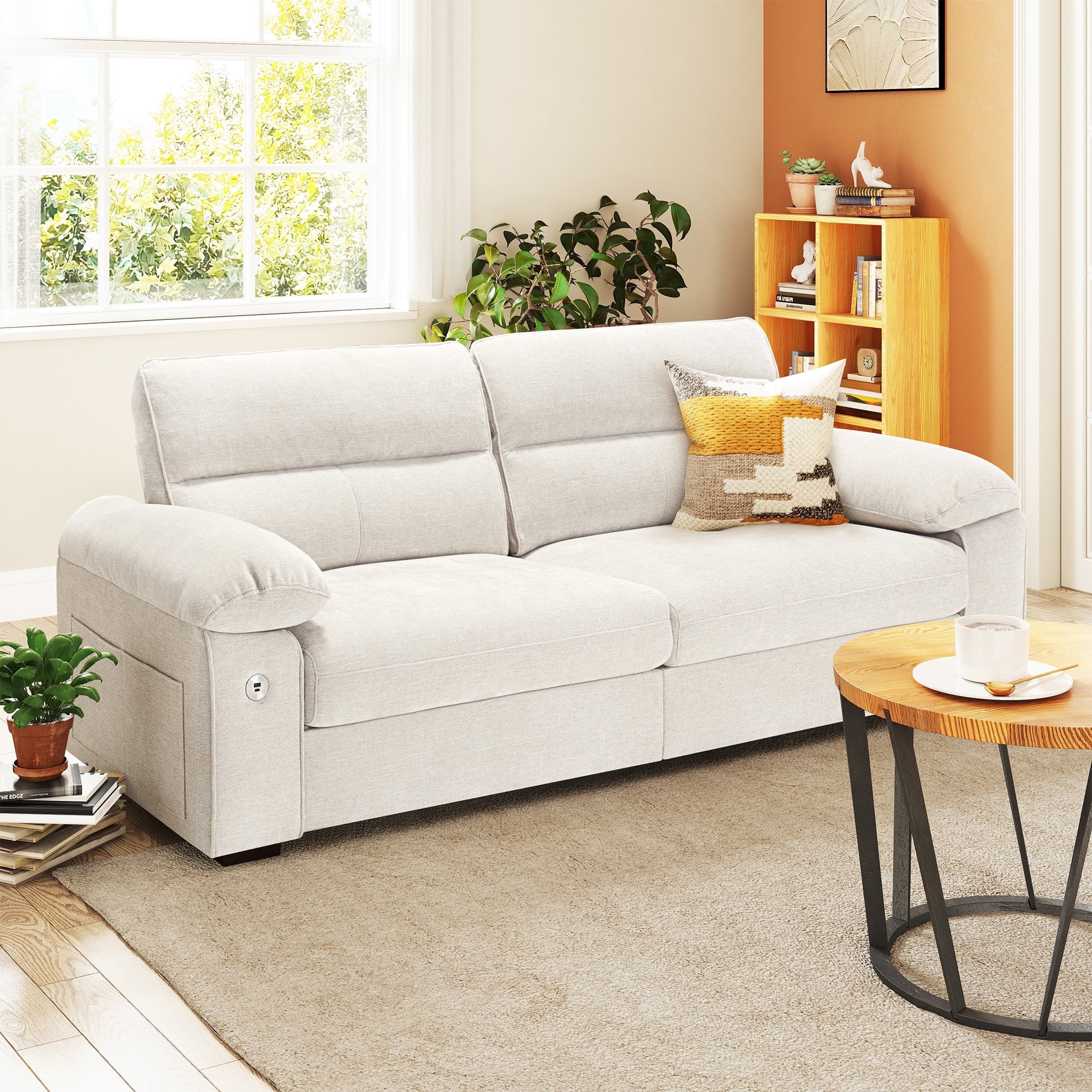 Bedluxury 90.5'' Comfy Sofa Couch for Living Room, Modern Deep Seat Couch with Pillow-Armrest, Removable Cover, Chenille Fabric Couches for Small