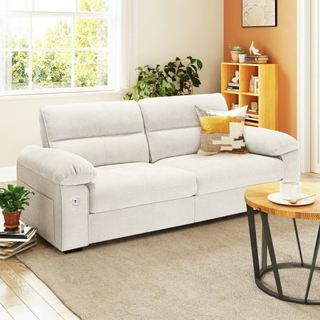 Bedluxury 90.5'' Comfy Sofa Couch for Living Room, Modern Deep Seat Couch with Pillow-Armrest, Removable Cover, Chenille Fabric Couches for Small Space,USB/Type-C Port(Beige)