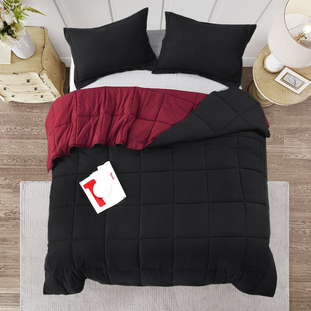 BednLinens 3 Piece Reversible Black Down Alternative Comforter Set