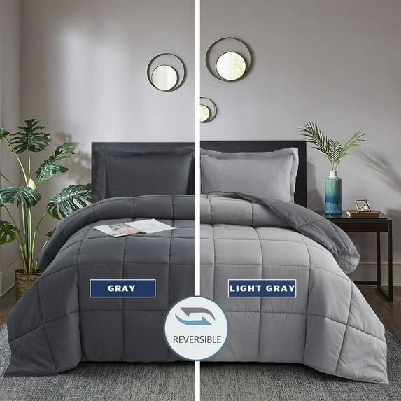 BednLinens 3 Piece Reversible Gray Down Alternative Comforter Set Twin