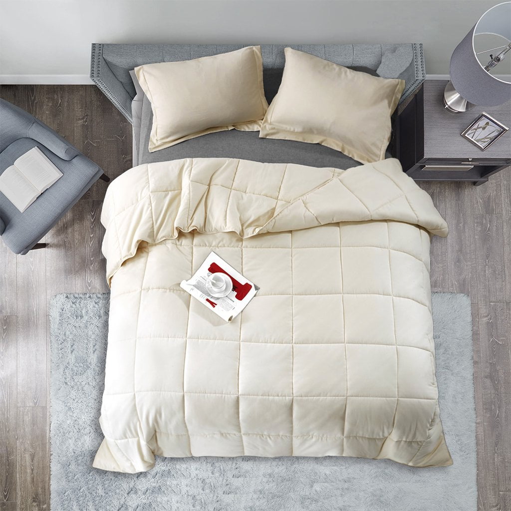 BednLinens 3 Piece Reversible Ivory Down Alternative Comforter Set King