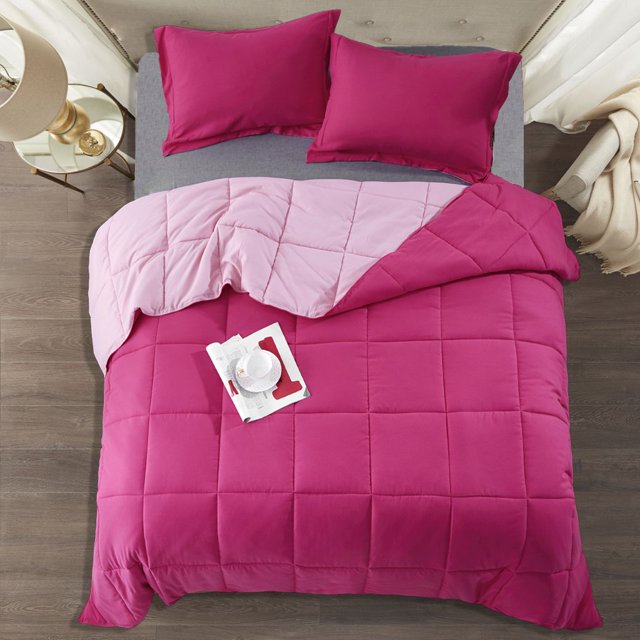 BednLinens 3 Piece Reversible Pink Down Alternative Comforter Set Queen
