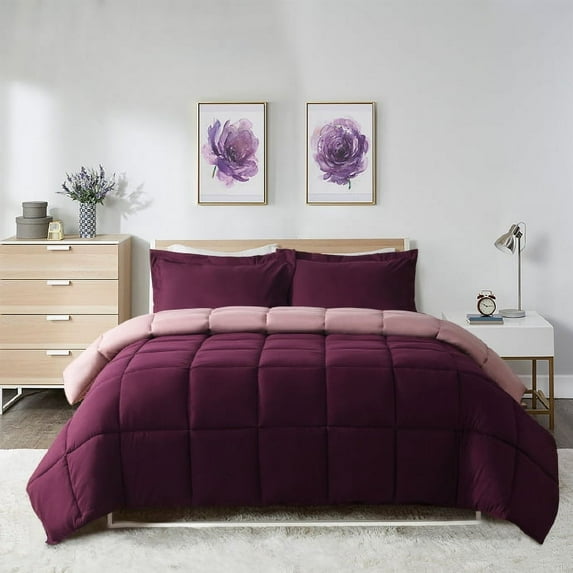 BednLinens 3 Piece Reversible Plum Down Alternative Comforter Set King