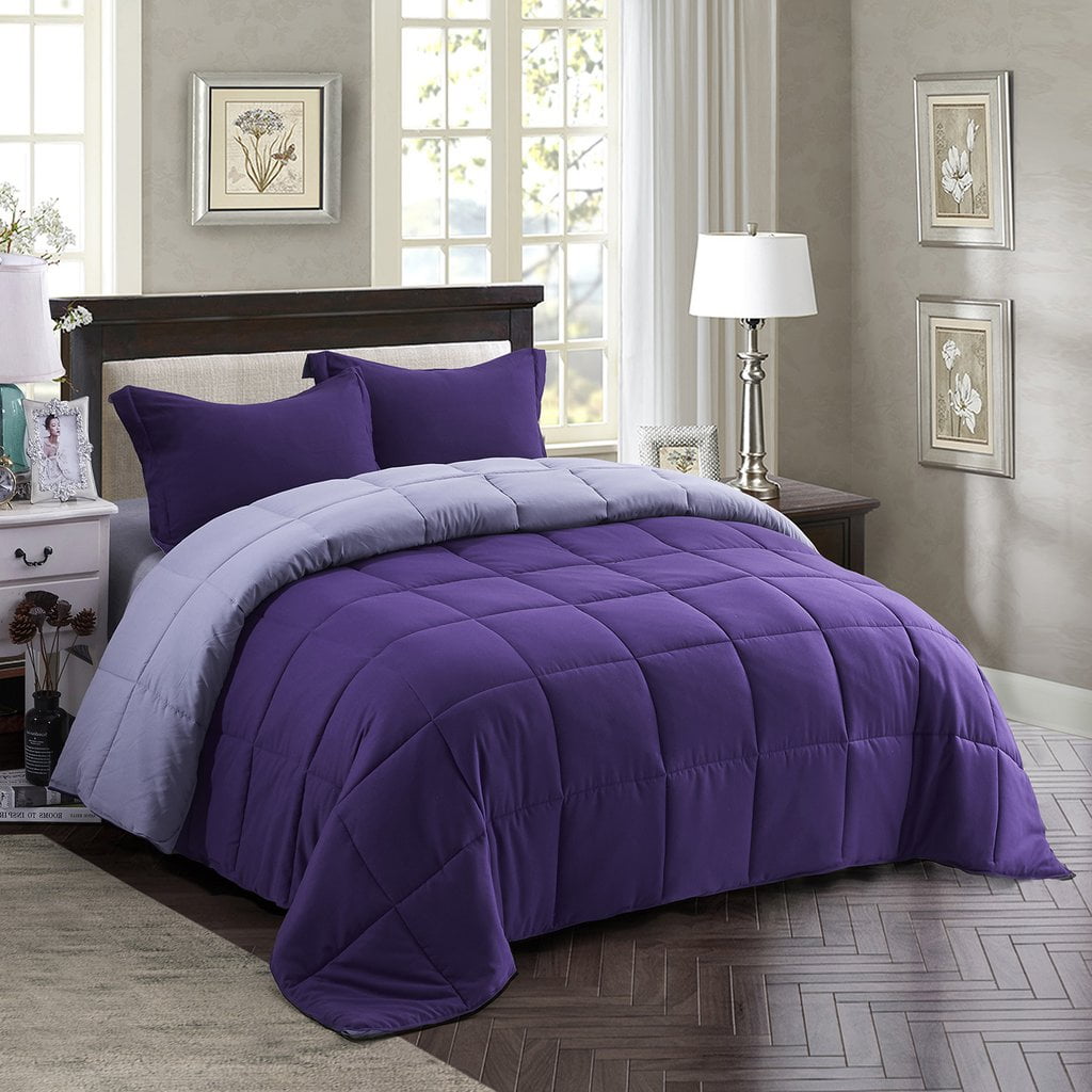BednLinens 3 Piece Reversible Purple Down Alternative Comforter Set
