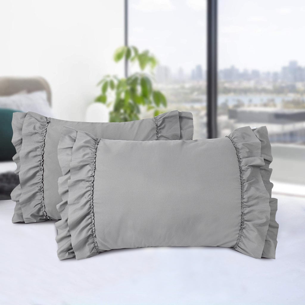 "BednLinens 2Pack Gray 20""X30"" Microfiber Ruffle Pillow Shams