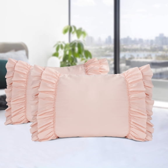 BednLinens Set of 2 Peach Queen 20"X30" Microfiber Ruffle Pillow Shams Farmhouse Vintage Victorian Pillowcases