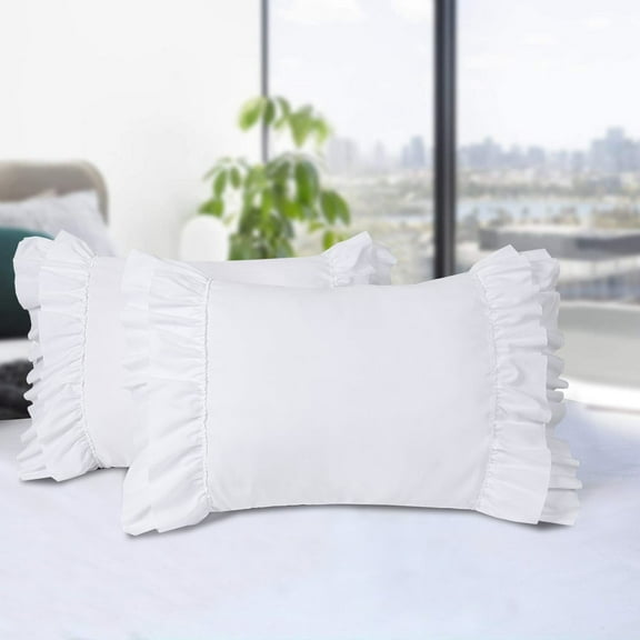 BednLinens Set of 2 White 20"X26" Microfiber Ruffle Pillow Shams Vintage Victorian Pillowcases