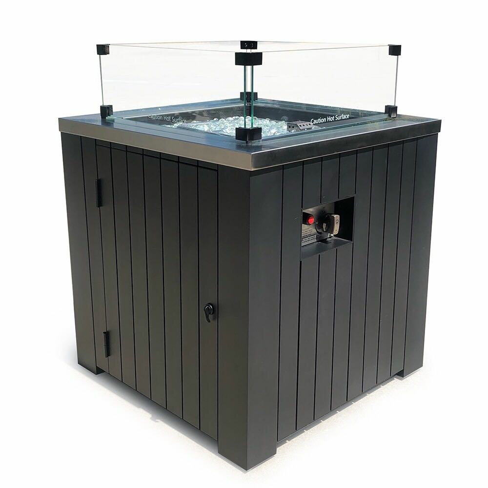 Bednarz Aluminum Propane Gas Fire Pit with Wind Guard, Features an