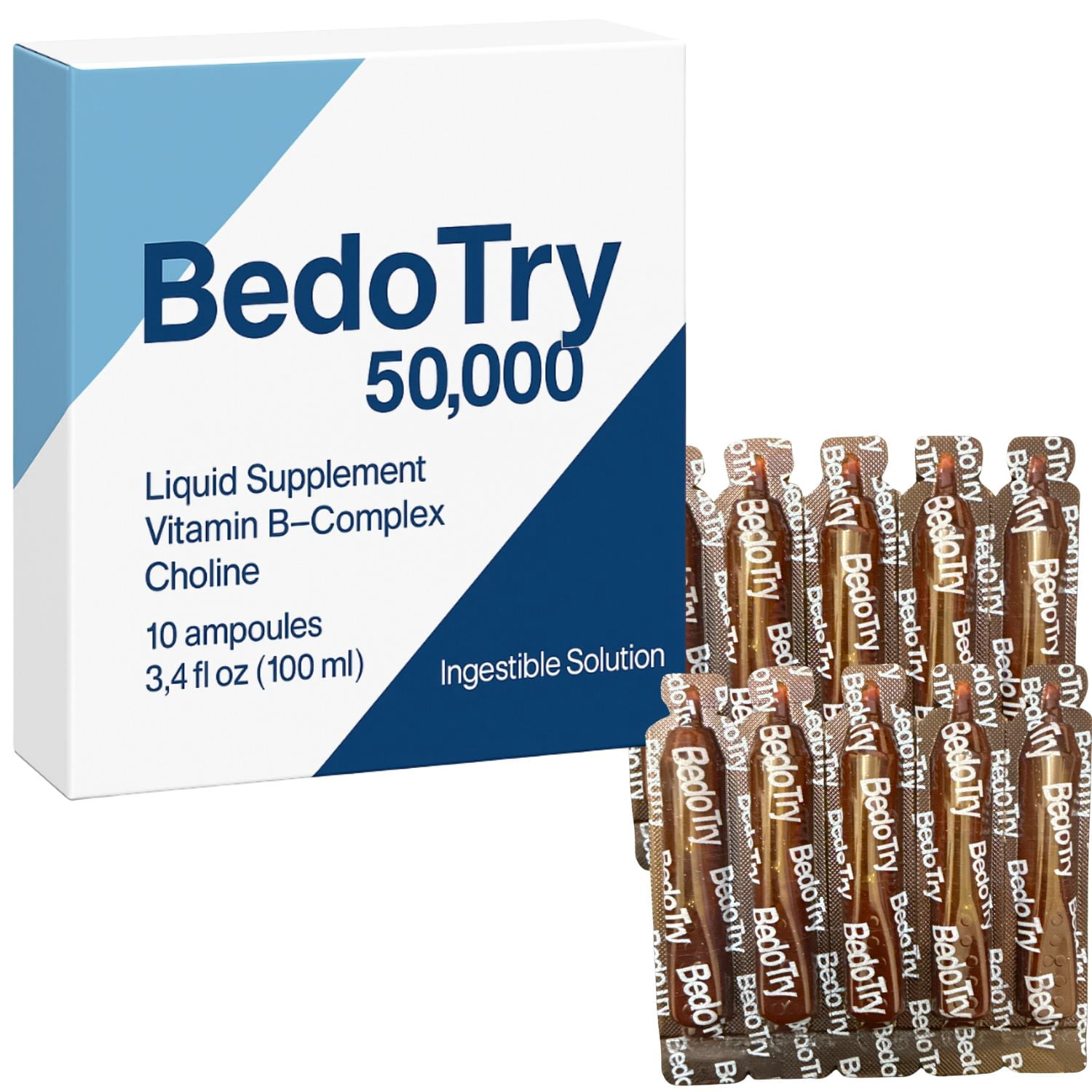 Bedoce Try Vitamin B12 - B Complex Liquid Supplement, Extreme Powerful Energy, 10 Ampoules
