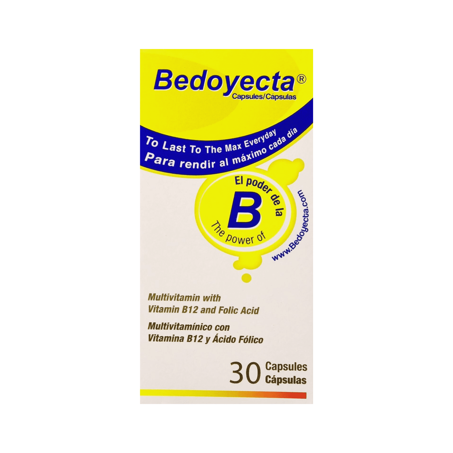 Bedoyecta, Multivitamin Supplement with B12 and Folic Acid Capsules, Unisex for Adults 30 Count 1.5 oz